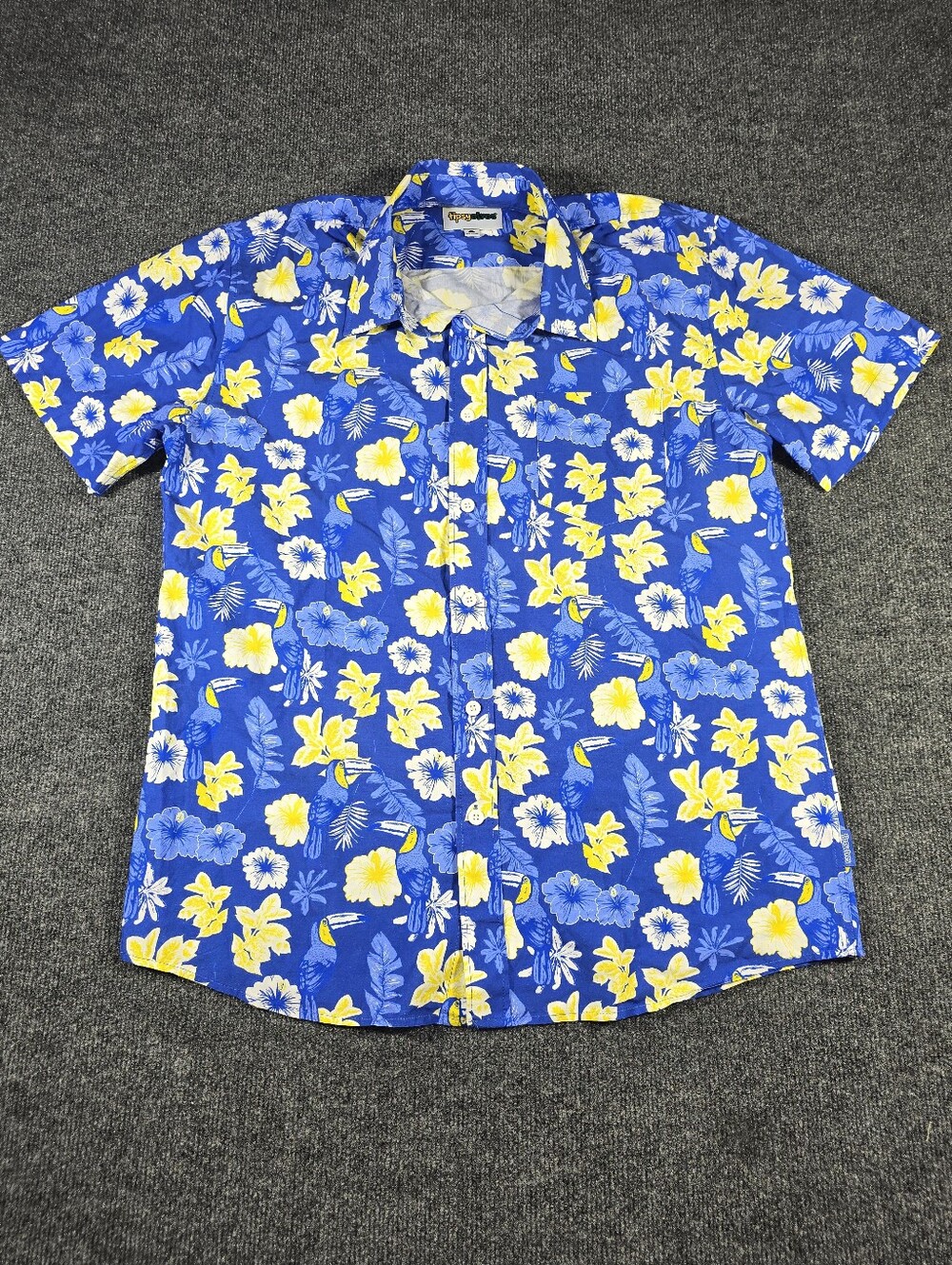 Tipsy Elves Hawaiian Button Down Shirt Blue Toucan Floral Men’s Size Large